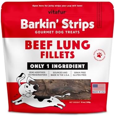 Barkin Burger Strips Made of Only Beef Lung Fillets Grain-Free Dog Digestive Support Single Ingredient Dog Treats Excellent high Reward trainging Jerky Treats Made in USA