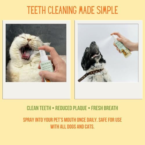 All Natural No-Brush Dental Spray for Dogs & Cats – Fresh Breath, Plaque & Tartar Support – Gentle Daily Oral Care, Prebiotic Formula, Yuka & INCI Rated Excellent