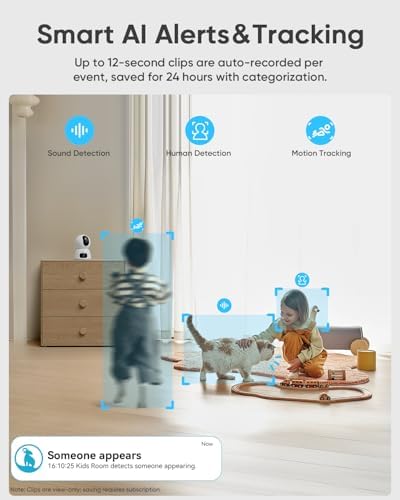 blurams 2K Dual-Lens Indoor Camera, 360° PTZ Pet Camera with Phone App, Split-Screen View, Free Human/Sound Detection, Dual-Band WiFi 6, Compatible with Alexa