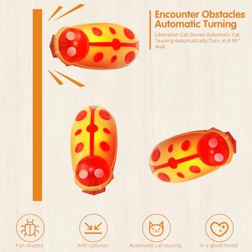 XCZAP Cat Electric Toy Bug – Automatic Rolling Interactive Cat Toy(2-Pack) (A-PC-Luminous Yellow Red)