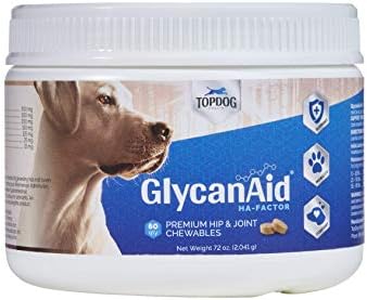 TopDog Health GlycanAid HA Advanced Joint Nutrition for Dogs (60 Chewable Tablets) Made in USA with USA Ingredients: Glucosamine HCL, Chondroitin, Hyaluronic Acid, MSM