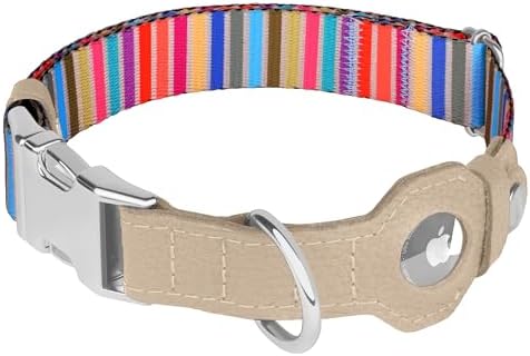 AirTag Dog Collar for Small Medium Large Breed - Adjustable Cute Pattern Dog Collar with Airtag Holder - Soft Leather Tracker GPS Apple Air Tag Pet Collars (X-Small, 9"-12" Neck Fit, Serape)