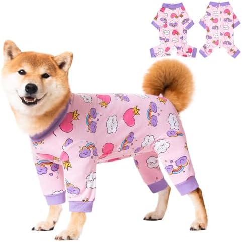 Dog Recovery Suit for Small Medium Large Dogs, Pet Onesie After Surgery Comfort Dog Bodysuit Anti Licking (Large, Pink Heart)