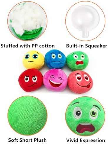 Squeaky Dog Toys, Stuffed Plush Puppy Toy Balls to Keep Them Busy, (6 Pack) Interactive Funny Pet Ball with Squeaker for Puppies Small Breed Dogs