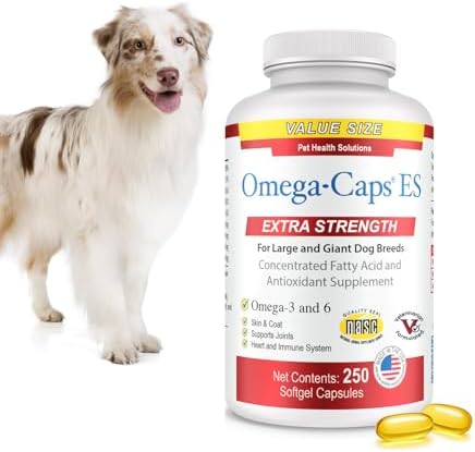 Extra Strength Omega-3 Fish Oil Supplement for Large & Giant Dogs, Skin, Coat, Joint, Heart & Immune Support, Omega-6 Fatty Acids with Antioxidants, Vet Formulated, Made in USA, 250 Softgel Capsules