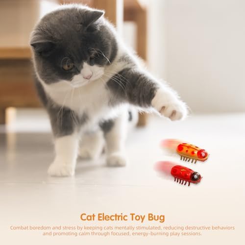 XCZAP Cat Electric Toy Bug – Automatic Rolling Interactive Cat Toy (2-Pack)(PC-Green Red)