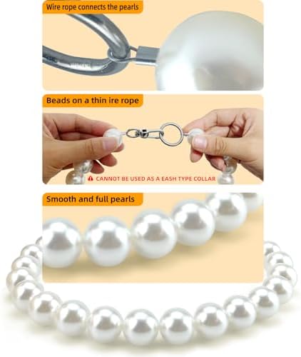 Chunky Pearl Dog Necklace (Beads 20mm),Elegant Classic Super Big Pearl Collar Necklace Accessories for Medium Large Dogs Occasions and Gatherings (White, M(Neck Girth15.7''-17.5''))