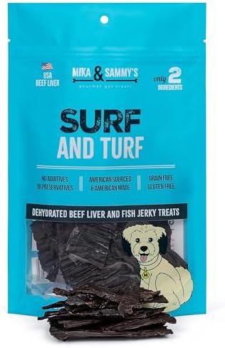 Mika & Sammy's Gourmet Beef Liver & Mackeral Jerky Dog Treats Made in the USA. (Surf & Turf 5 oz)