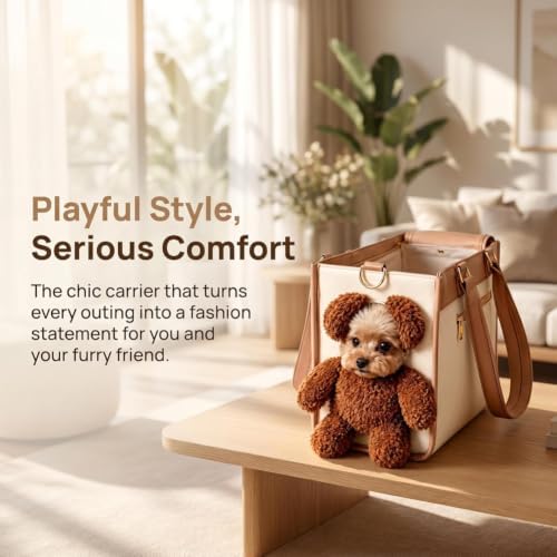 Teddy Bear Dog Carrier Bag, Upgrade 2-in-1 Stylish Dog Purse Carrier for Small Dogs,Puppy Sling Carrier with Peekaboo Window, Fashion Portable Tote Bag for Yorkie Poodle Chihuahua，L:9.69×3.78×2.76 in