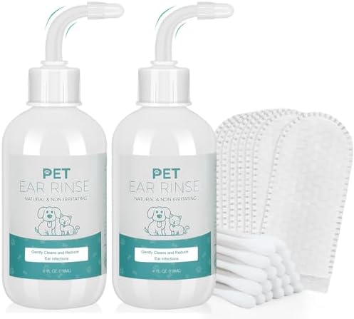 2Pack Advanced Dog Ear Cleaner, Dog Ear Cleaning Solution-Pet Ear Rinse Gently & Efficiently Dog Ear Wash-Cat & Dog Ear Clean-with 20 Cotton Swabs & 20 Finger Covers