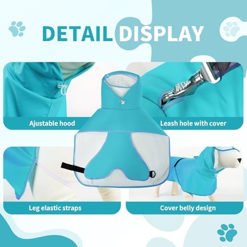 Dog Raincoat,Dog Rain Jacket Poncho with Hood and Leash Hole(Blue,2XL)
