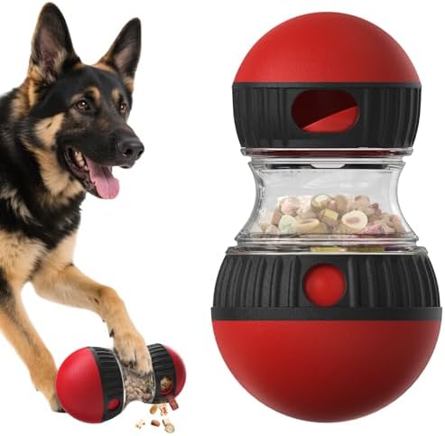 BSISUERM Dog Food Dispensing Puzzle Toy Adjustable Treat Dispenser Slow Feeder Pet Interactive Chase Toy Dog Enrichment Ball for Medium Large Dogs to Keep Them Busy, Extra Large