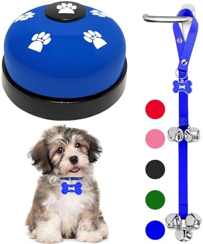 2 Pack Dog Door Bells, Dog Doorbell to go Outside Puppy Train Bell for Dogs to Ring to go Potty, Puppy Toilet Training Bell Jingle Bells for Door Knob (Dark Blue)