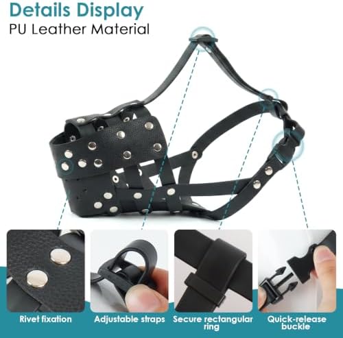 ROZKITCH Soft PU Leather Dog Muzzles for Large Dogs, Breathable Dog Mouth Guard to Stop Biting Barking Grooming Chewing Wildlife Scavenging for Mesocephaly Breeds for Pit Bull Rottweiler XL