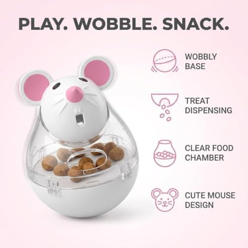 Beige Interactive Toys for Cats, Play Cat Toy Pet Cat Kitten Mouse Shape Treat Holder Food Storage Dispenser Chew Play Toy for Indoor and Kitten Exercise Mice and Animals Toys