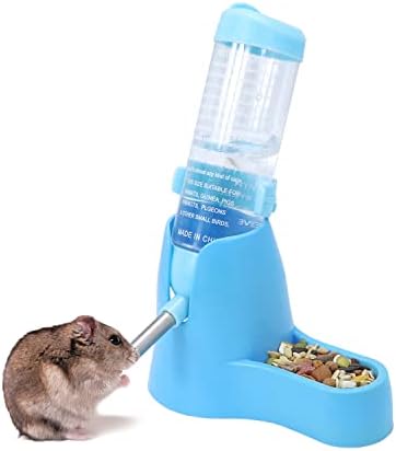 3 in 1 Hamster Hanging Water Bottle Pet Auto Dispenser with Base for Dwarf Hamster Mouse Rat Hedgehog (125ML, Blue) (Pack of 2)