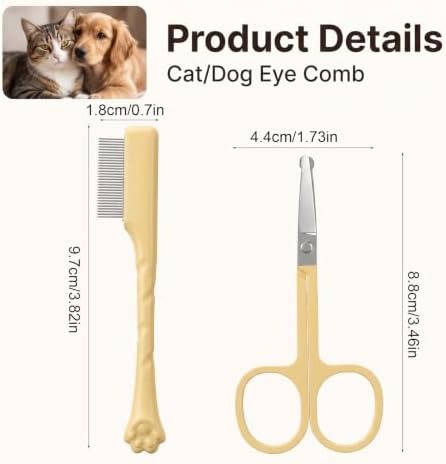Dog Tear Stain Remover Dog Eye Comb with Round Tip Mini Scissor