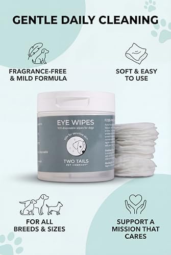 Two Tails Pet Company Dog Eye & Ear Wipes Bundle – Gentle Cleaning Grooming Set, Fragrance-Free Eye Wipes + Ear Cleaning Wipes, 100 Count Each