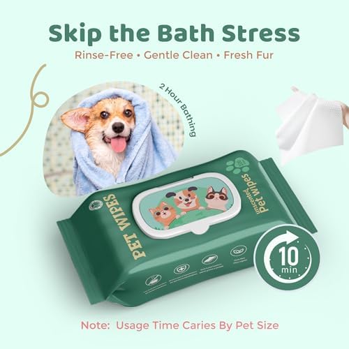 NAVZA® Pet Wipes for Dogs & Cats, 200 Count (2 x 100 Packs), Hypoallergenic Unscented Grooming Wipes for Paws, Butt & Body, Rinse-Free Dog Wipes Daily Cleaning for Sensitive Skin, 20 x 20 cm