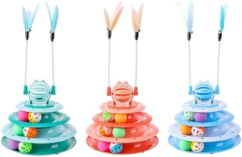 Vealind Cat Toy Roller 4-Level Turntable Cat Toys Balls with 14 Pcs Colorful Pom Pom Balls Interactive Fun Mental Physical Exercise Puzzle Kitten Toys (Green)