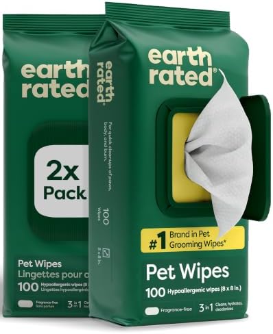 Earth Rated Dog Wipes for Paws & Butt, Deodorizing, Unscented, 200ct