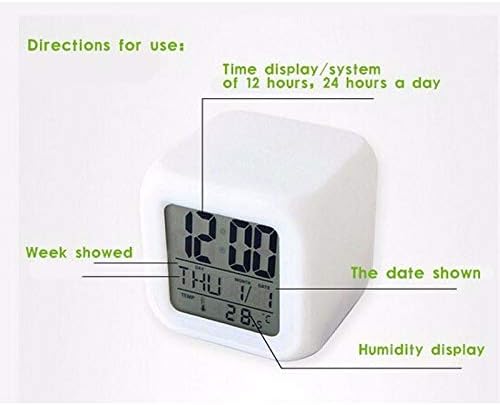 7 Color Change LED Digital Alarm Clock with Date Alarm Thermometer Home Desktop Child Alarm Clock White and Tan English Bulldog Lying on Black Rug