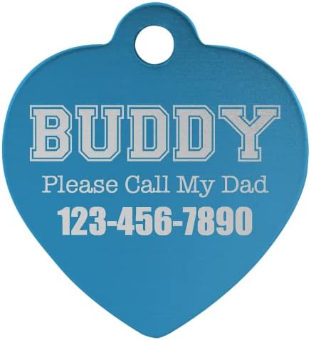 Signature Custom Laser Engraved Anodized Aluminum Pet ID Tags (Blue, Heart 1 1/4" x 1 1/4")