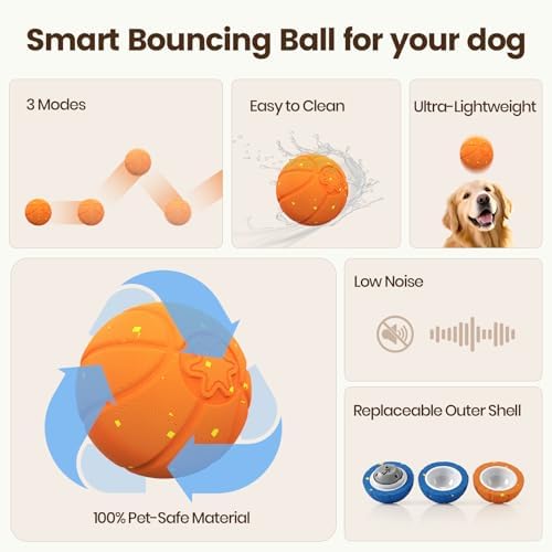 Invengo Interactive Dog Ball, Automatic Rolling Dog Toys with 3 Play Modes