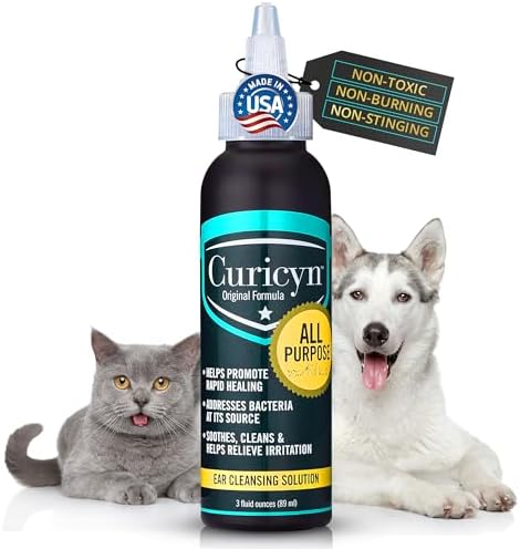 Curicyn Dog Ear Infection Treatment (3oz) - Dog Ear Cleaner - Dog Ear Cleaning Solution - Cat Ear Cleaner - Ear Drops for Kittens, Dogs & More
