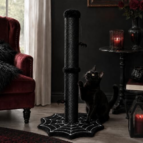 Gothic Cat Scratching Post with Spider Toys for Indoor Large Cats