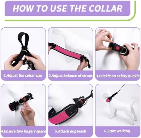 Martingale No Pull Dog Collar for Large Medium Dogs Training Walking, Heavy Duty Nylon Reflective Adjustable Anti Pull Slip Collar with Buckle L Hot Pink