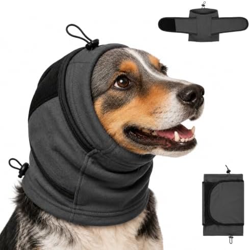 Dog Ear Muffs Noise Protection,Soft Calming Hoodie Quiet,Dog Calming Hoodie & Ear Cover,Soft Double-Layer No Shake Head Wraps,Quiet Ear Covers for Thunderstorm,Firework,Bath,Grooming,Gray/L