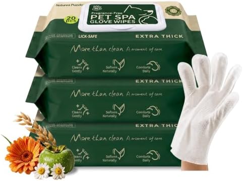 Hypoallergenic Dog & Cat Bathing Glove Wipes, 60 ct