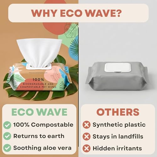 Eco Wave Dog & Cat Grooming Wipes, Unscented, Hypoallergenic, Compostable