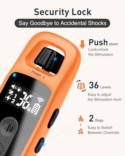 ABBIDOT Shock Collar for Dogs 3300Ft 4 Training Modes Dog Training Collar, IPX7 Waterproof, Nihgt Light, Safety Lock, Rechargeable E-Collar for Small Medium Large Dogs (15-120 lbs)，Pumkin Orange