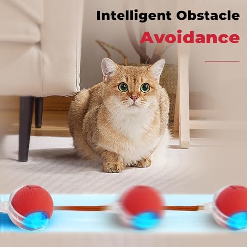 New Interactive Rolling Dog Ball, Interactive Cat Toys for Indoor Cats, 360° Smart Cat Toys Ball for Small Medium Cats Dogs, Red 1pcs