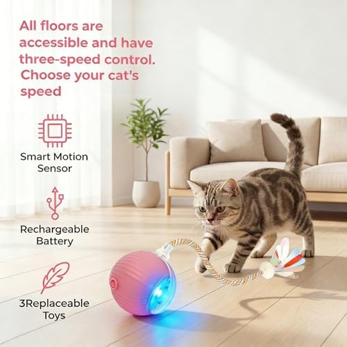 Interactive Cat Toy Ball, Automatic Cat Toys for Indoor Cats with 3 Modes