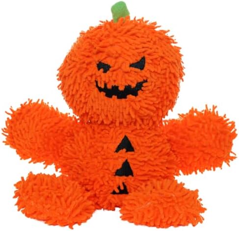MIGHTY Tuffy Microfiber Medium Pumpkin Man Ultra Durable Plush Dog Toy