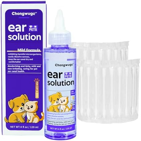 Pets Ear Cleaner for Dogs & Cats, Alleviate Infections, Deodorizing and Itchy, Clean Wax, Mild and Non-irritating, Care for Pet, with 20 Cotton Swabs, 4 fl oz