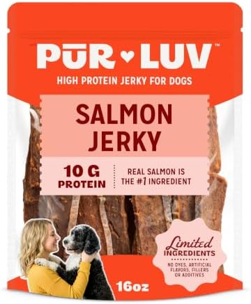 Pur Luv Salmon Jerky Dog Treats, Soft and Chewy, 10g Protein