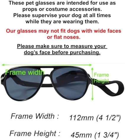 C15 Dog Pet Costume Set Retro Sunglasses Glasses + Chain Adjustable for Medium Breeds Approximately 18-40 lbs Party Prop Cosplay Photoshoot (Aviator Black + Gold Chain)