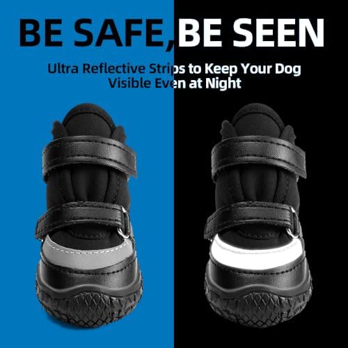 Dog Shoes for Small Dogs, Breathable Dog Boots Paw Protector for Hot Pavement Winter Snow, Dog Booties with Reflective Strips Rugged Anti-Slip Sole for Hardwood Floors Walking Black Size 2