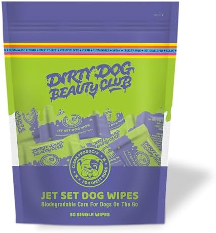 Dirty Dog Beauty Club - Jet Set Dog Wipes - Thick, Gentle, Biodegradable, Chemical Free, Alcohol Free, Soothing with Calendula and Aloe Vera - (30 Count), Unscented