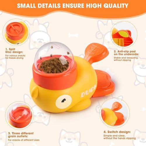 Dog Interactive Treat Dispenser, Yellow Duck Design, Cat Treat Dispenser with Button, Slow Feeding Dispenser for Small and Large Cats Dogs