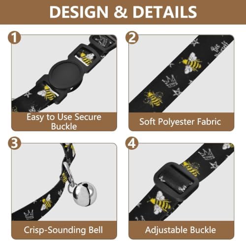 Yellow Bees Black Easy to Wear Dog Collar 2 Pack Collar for Kitten