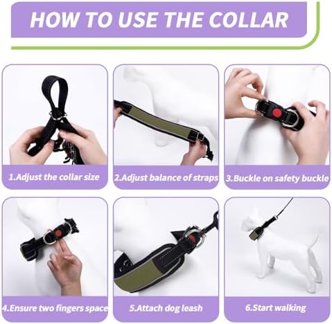Martingale No Pull Dog Collar for Large Medium Dogs Training Walking, Heavy Duty Nylon Reflective Adjustable Anti Pull Slip Collar with Buckle L Army Green