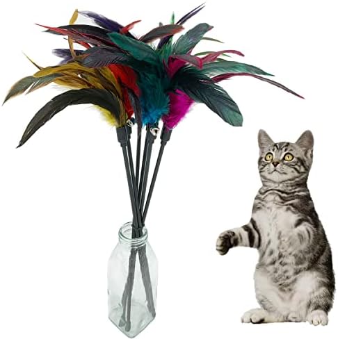 Cat Wand Toy Feather Stick Cat Toys, 7 Pieces Interactive Cat Toy Feathers Wand for Indoor Cats