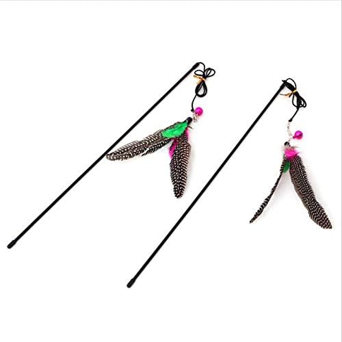 Cat Interactive Toy Stick Feather Wand with Small Bell Mouse Cage Toys Plastic Artificial Colorful Cat Teaser Toy Pet Supplies (Tpye1)