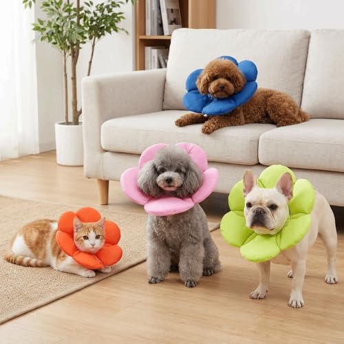 Soft Cloth Dog Recovery Collar, Adjustable Hook and Loop Pet Cone E-Collar, Post Surgery Protective Neck Cone for Small Medium Dogs & Cats(L,Green)