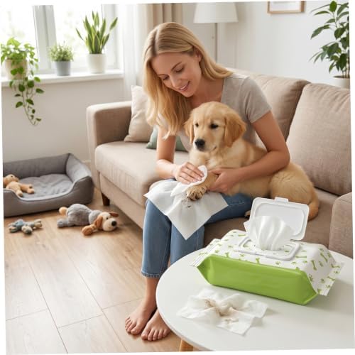 80 Pcs Gentle Cotton Pet Wipes for Sensitive Skin, Dog Wipes for Paws, Eyes, Butt with Sealable Flip-Top, Cat